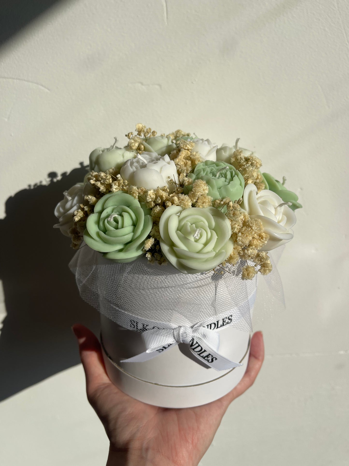 Sage Green + White Candle Bouquet