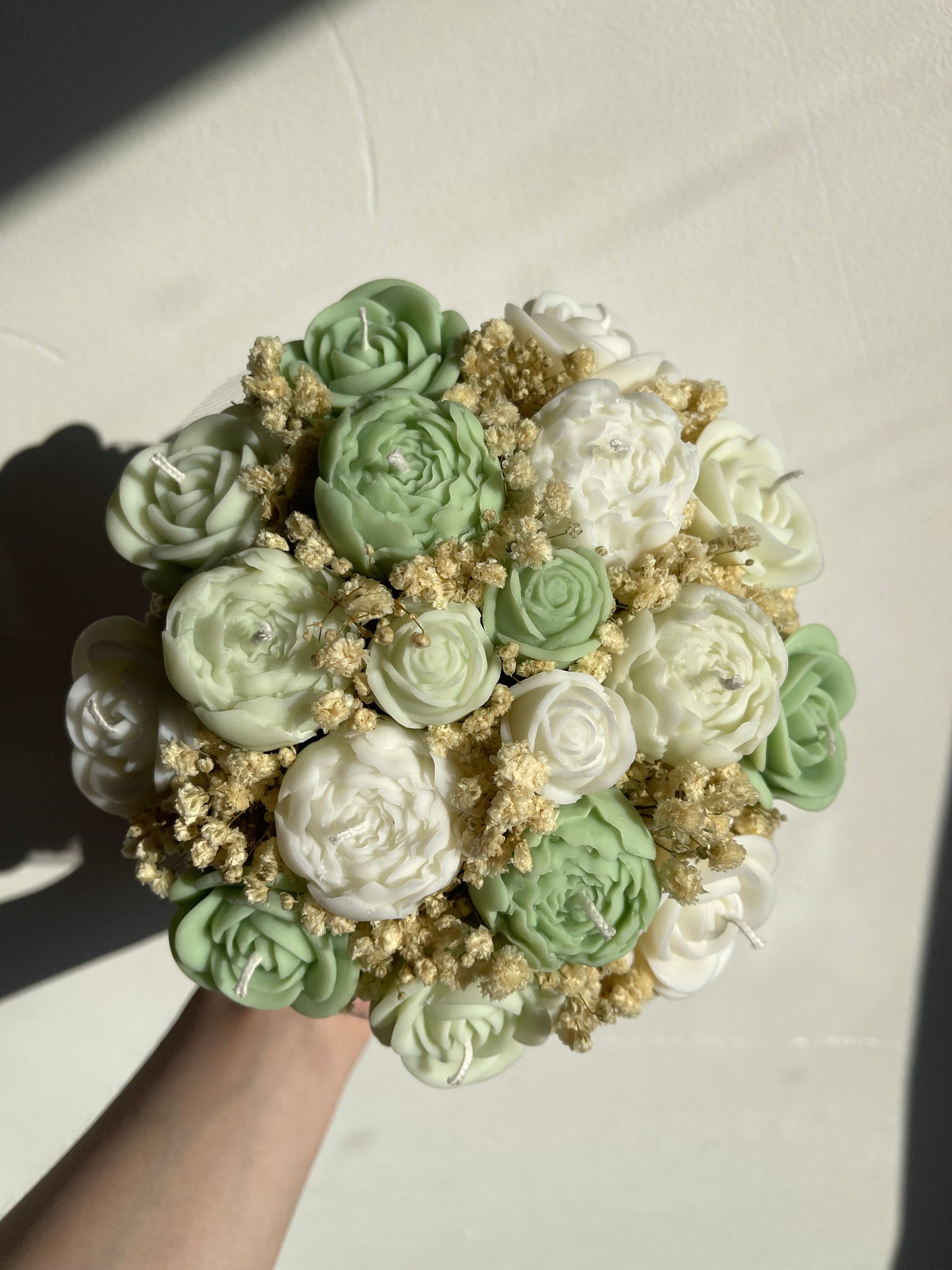 Sage Green + White Candle Bouquet