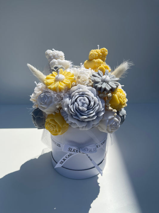 Grey, Yellow and White Candle Bouquet