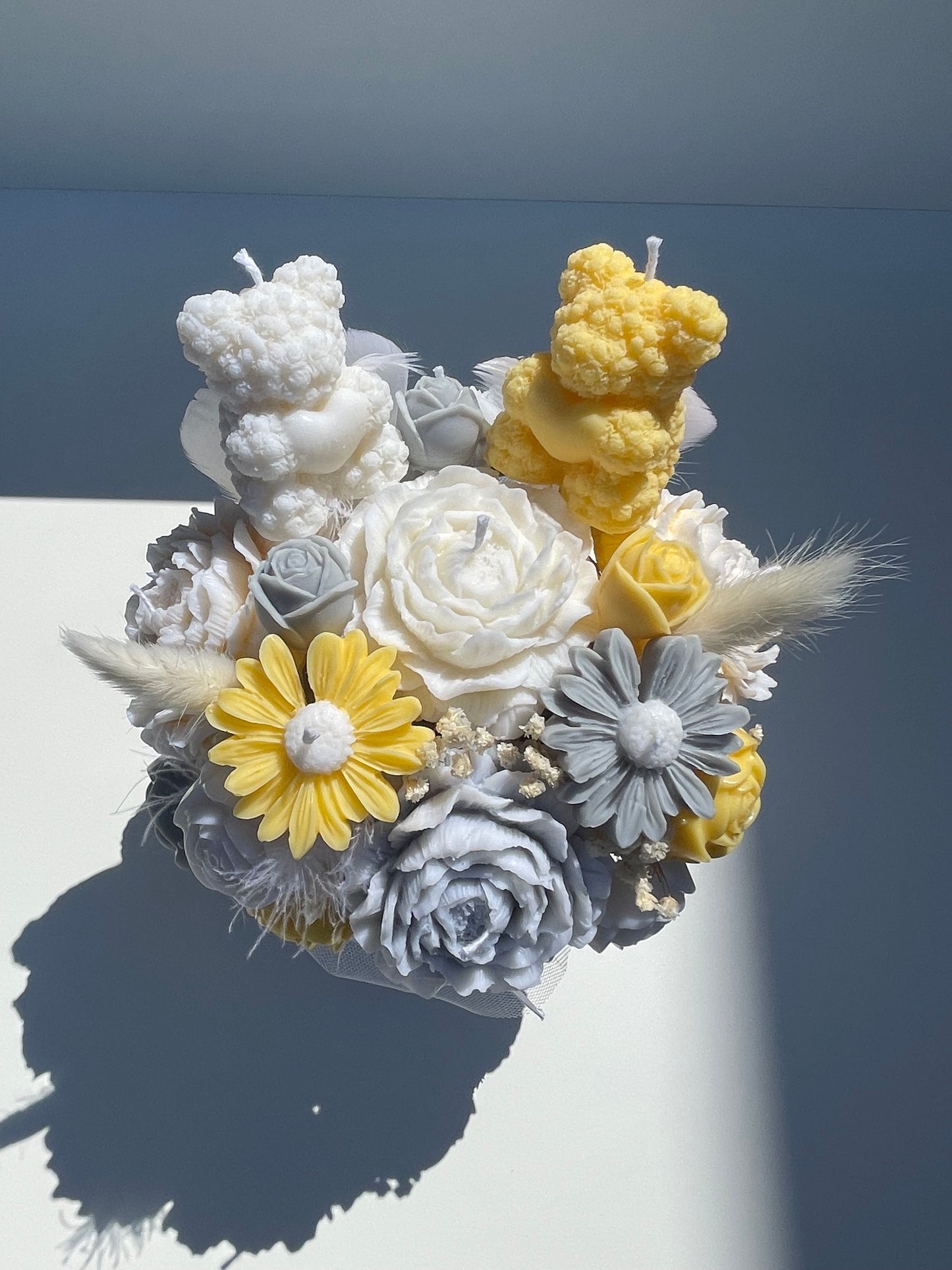 Grey, Yellow and White Candle Bouquet