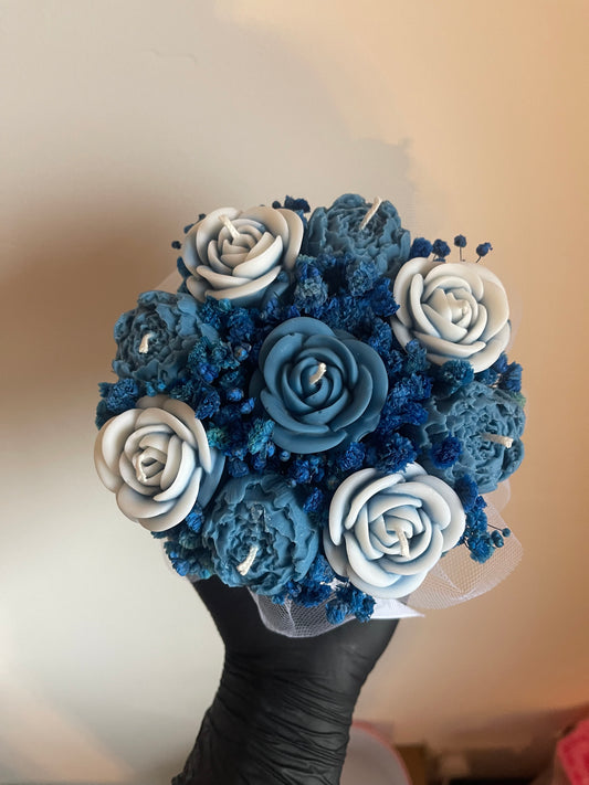 Blue Mini Rose Candle Bouquet